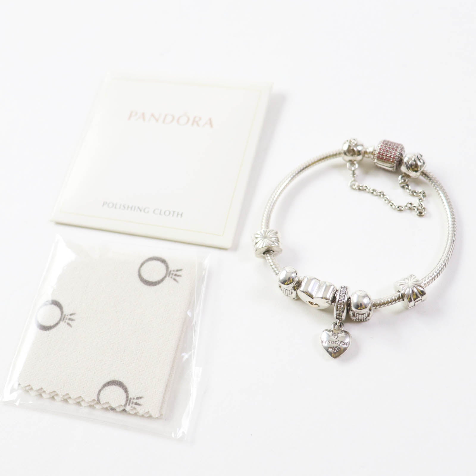 PANDORA Silver Snake Chain Bracelet with Charms