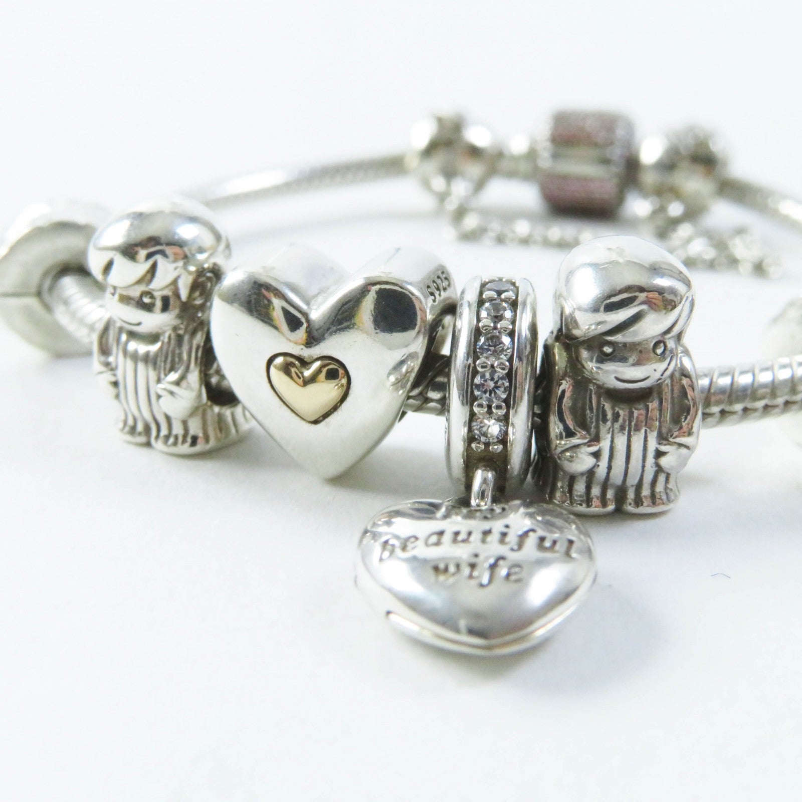 PANDORA Silver Snake Chain Bracelet with Charms