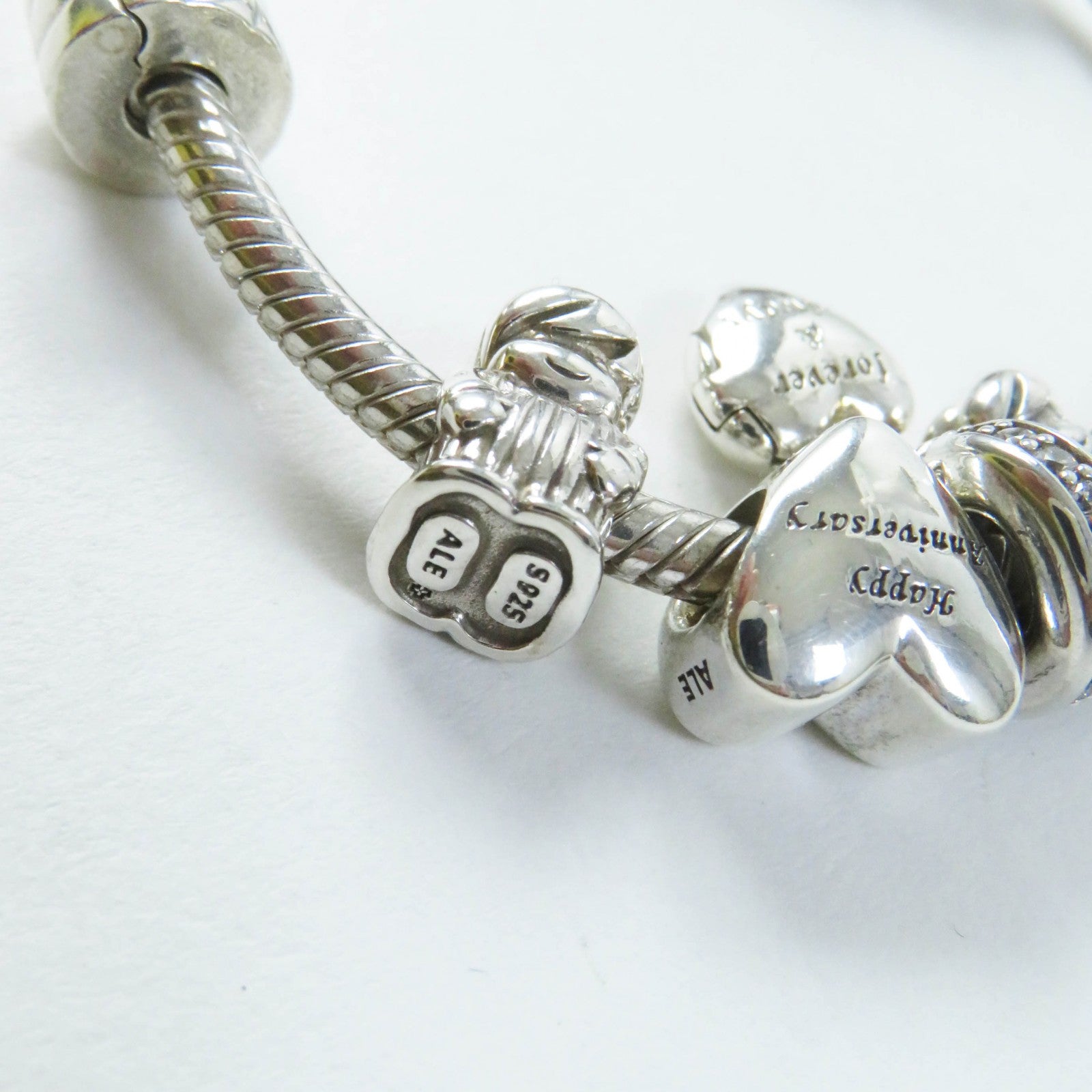 PANDORA Silver Snake Chain Bracelet with Charms