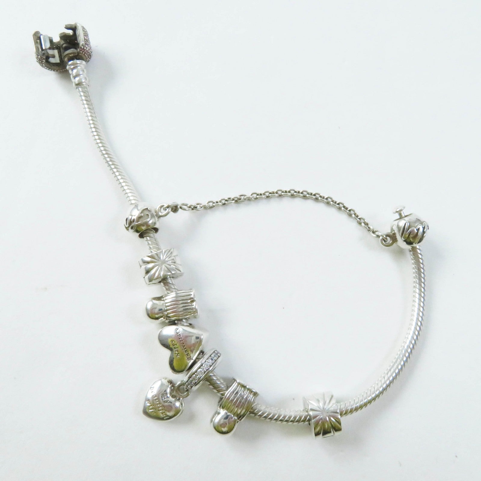 PANDORA Silver Snake Chain Bracelet with Charms