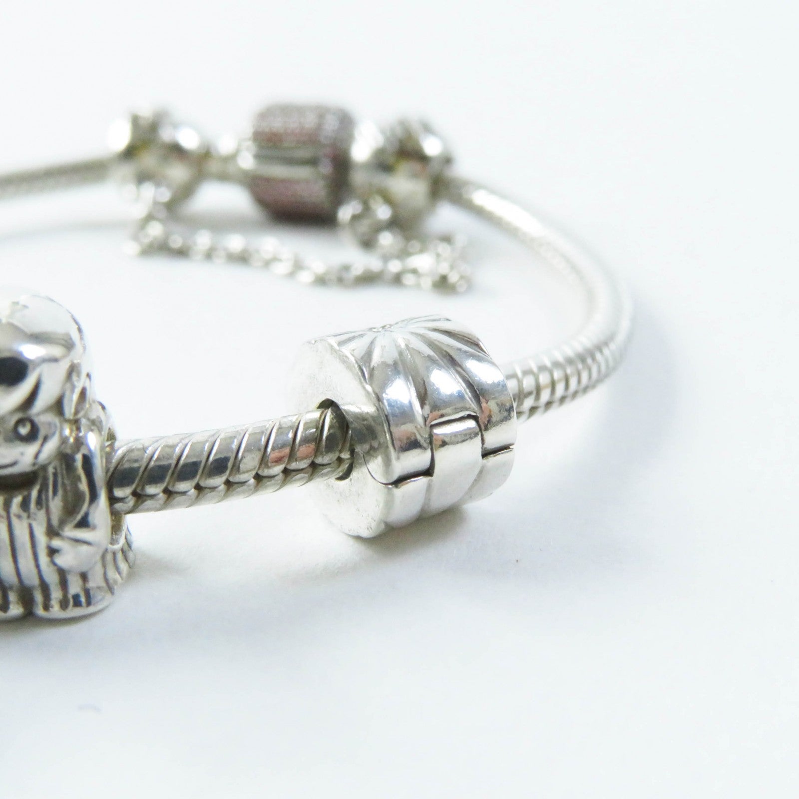 PANDORA Silver Snake Chain Bracelet with Charms