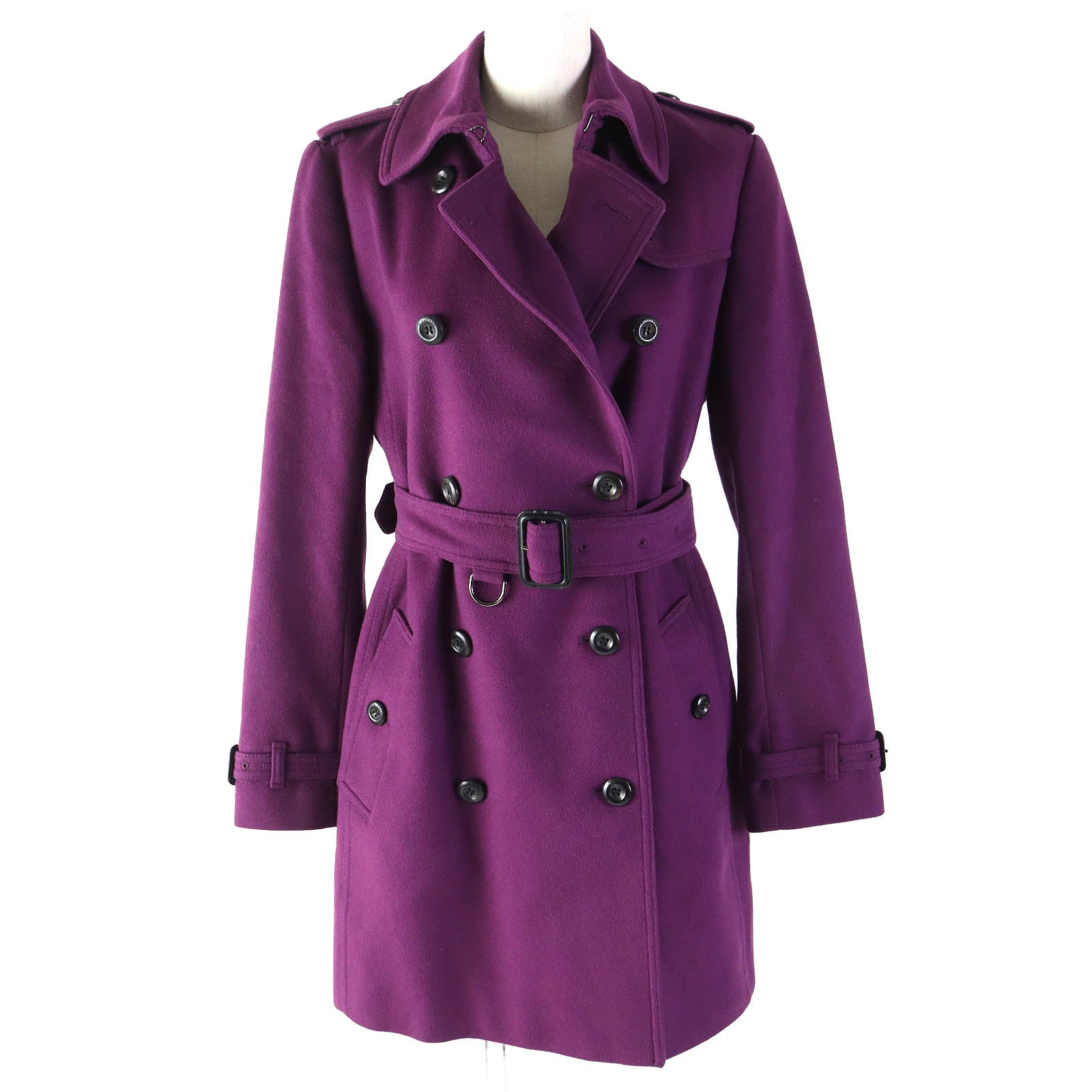 Burberry Wool Cashmere Trench Coat Purple 40 Women