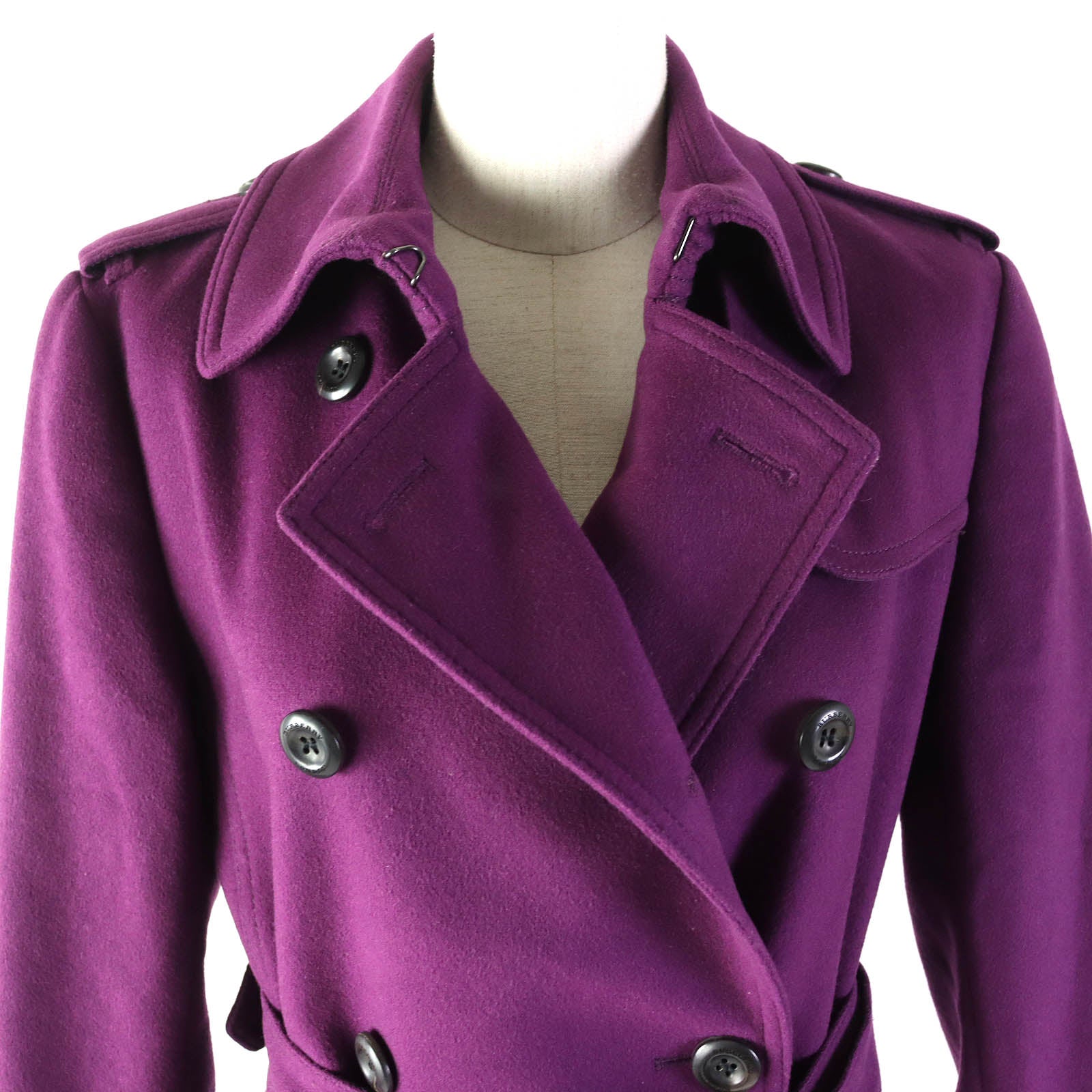 Burberry Wool Cashmere Trench Coat Purple 40 Women