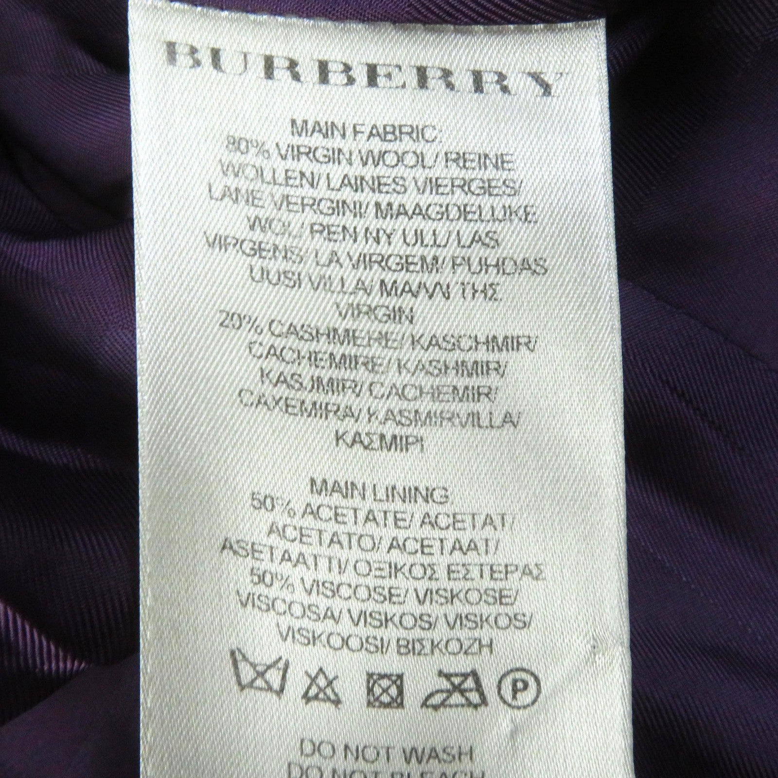 Burberry Wool Cashmere Trench Coat Purple 40 Women