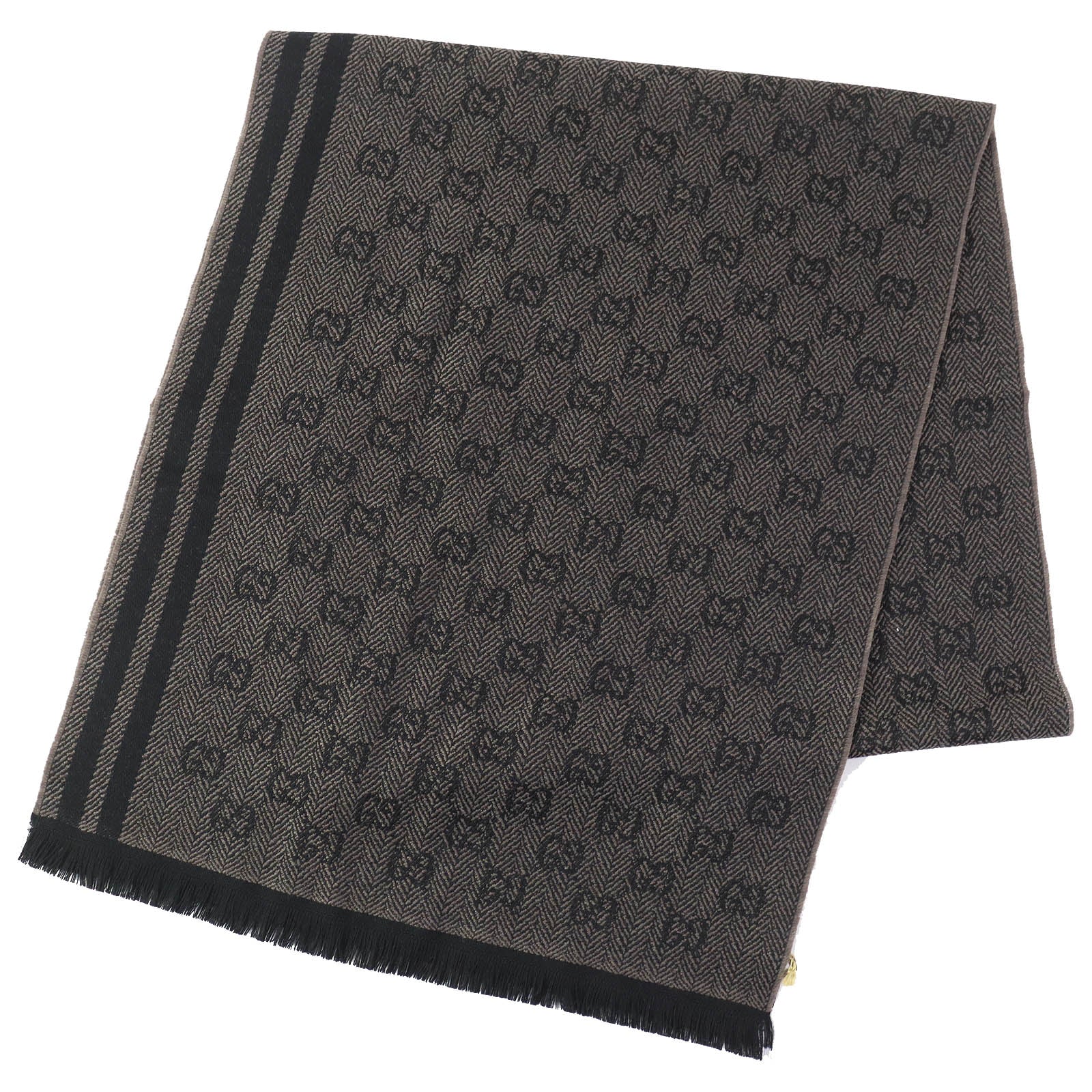 GUCCI Wool GG Pattern Scarf Brown Black