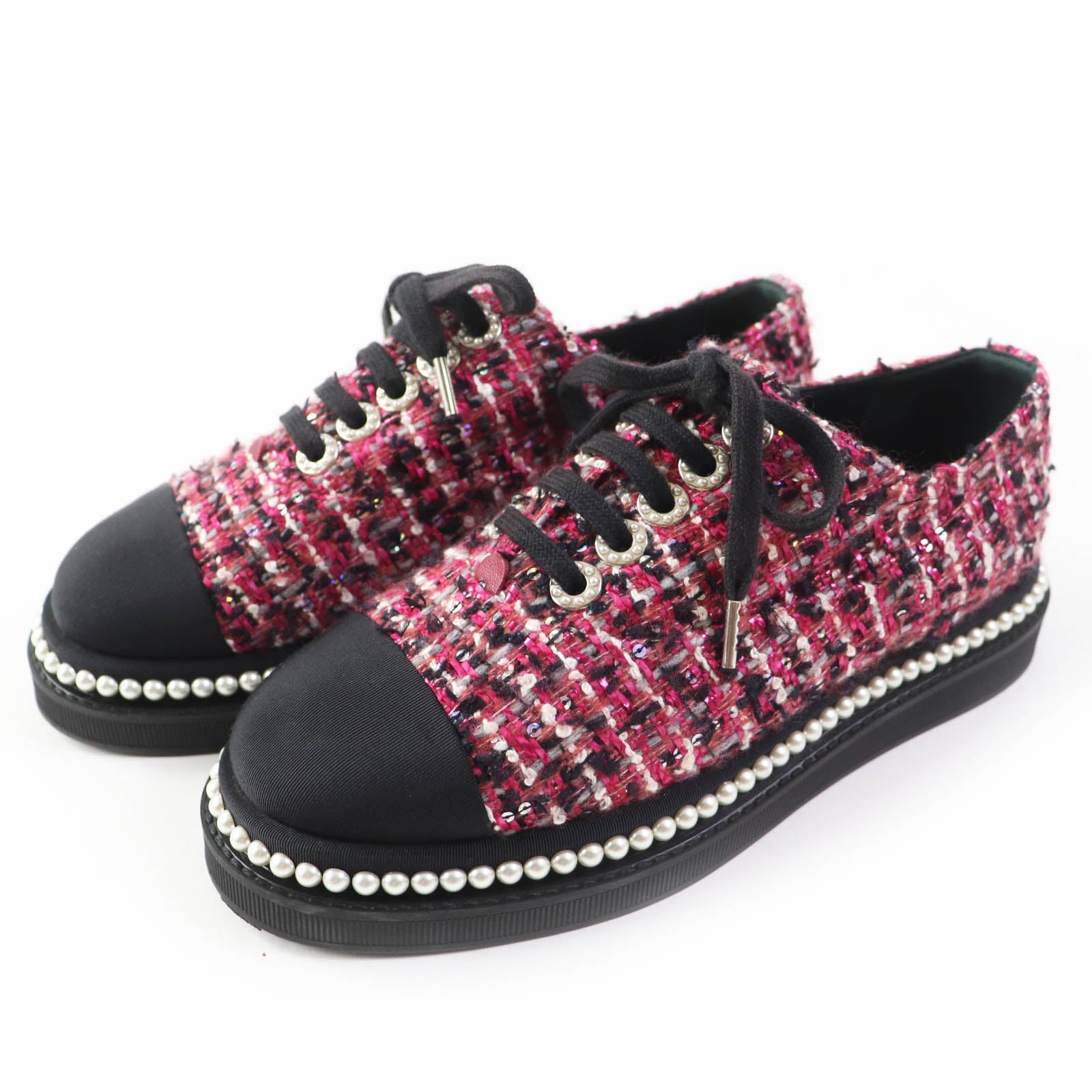 Chanel Tweed Sneakers G32357 Pink Black