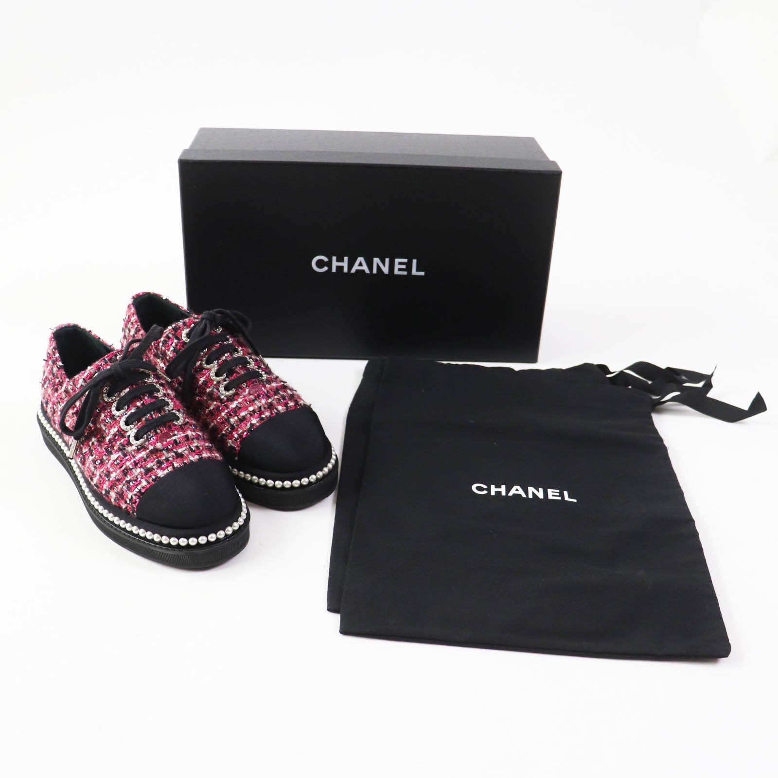 Chanel Tweed Sneakers G32357 Pink Black