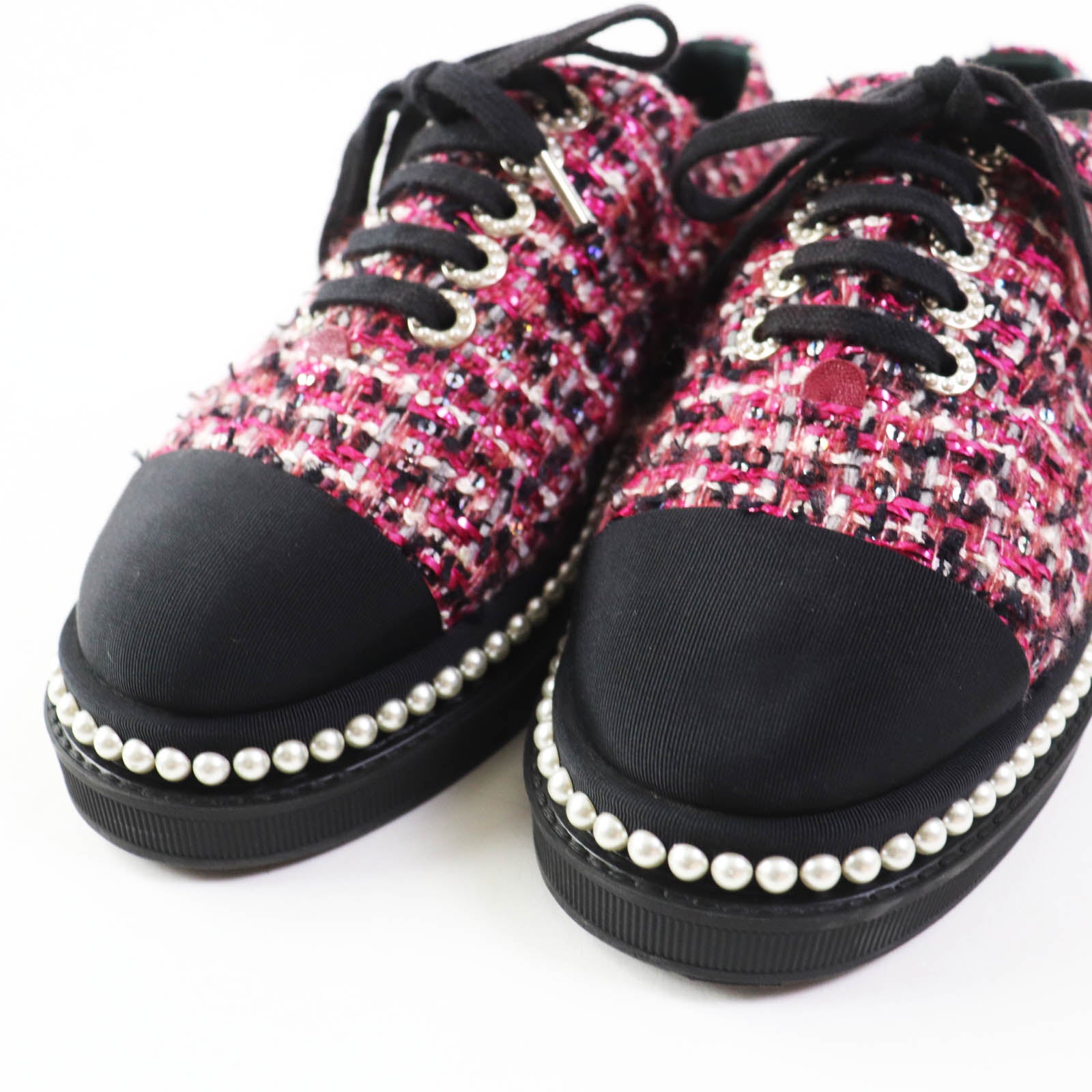 Chanel Tweed Sneakers G32357 Pink Black