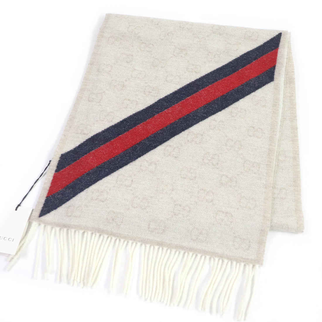 Gucci Wool Fringe Scarf GG Pattern