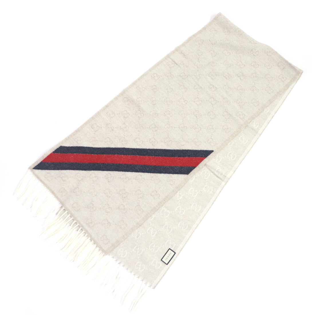 Gucci Wool Fringe Scarf GG Pattern