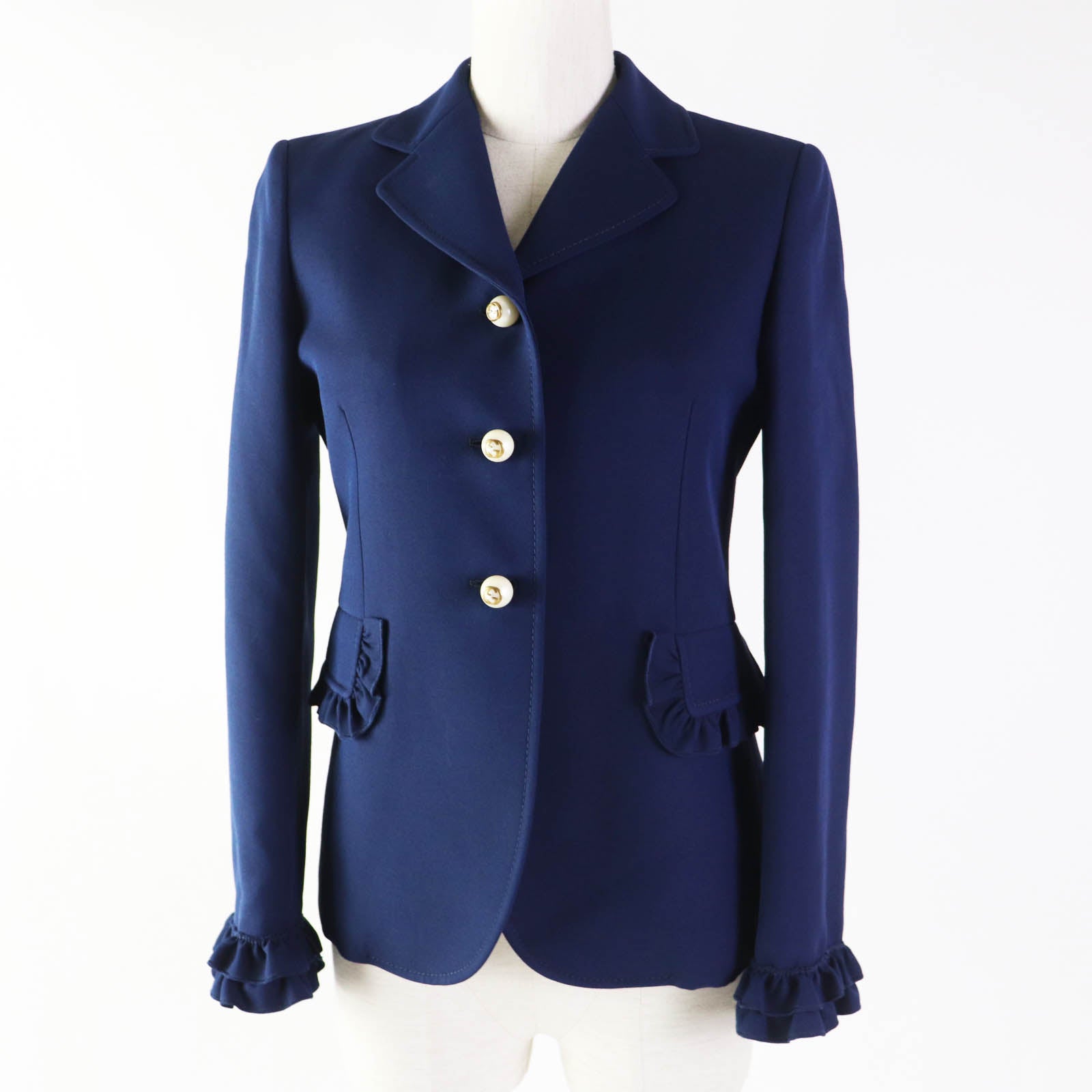 Gucci Wool Silk Frill Jacket Navy 38