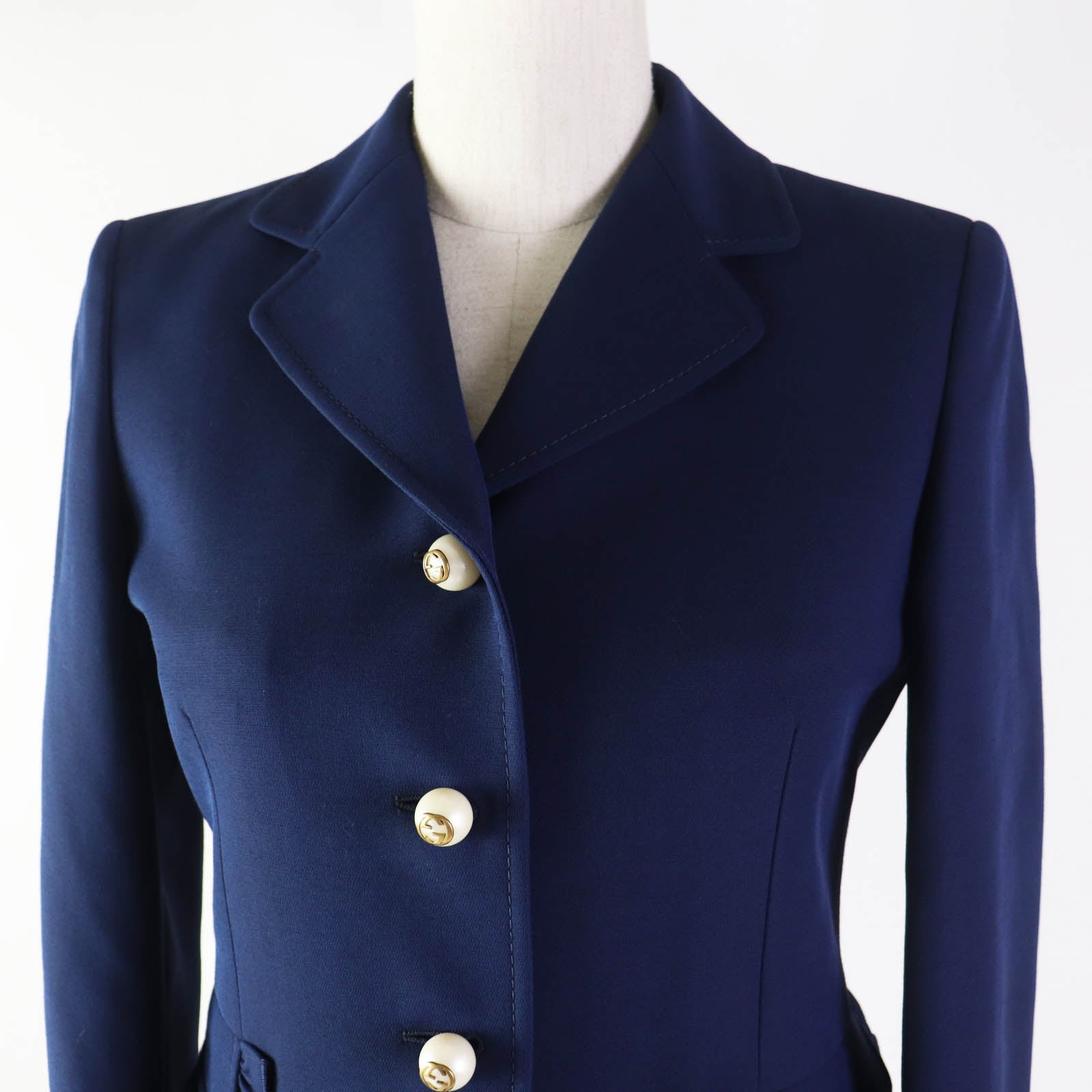 Gucci Wool Silk Frill Jacket Navy 38