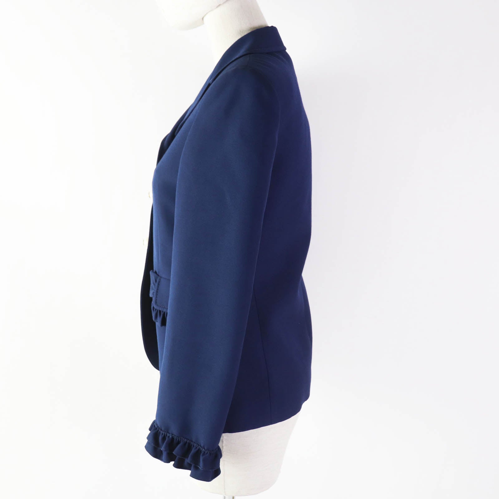 Gucci Wool Silk Frill Jacket Navy 38