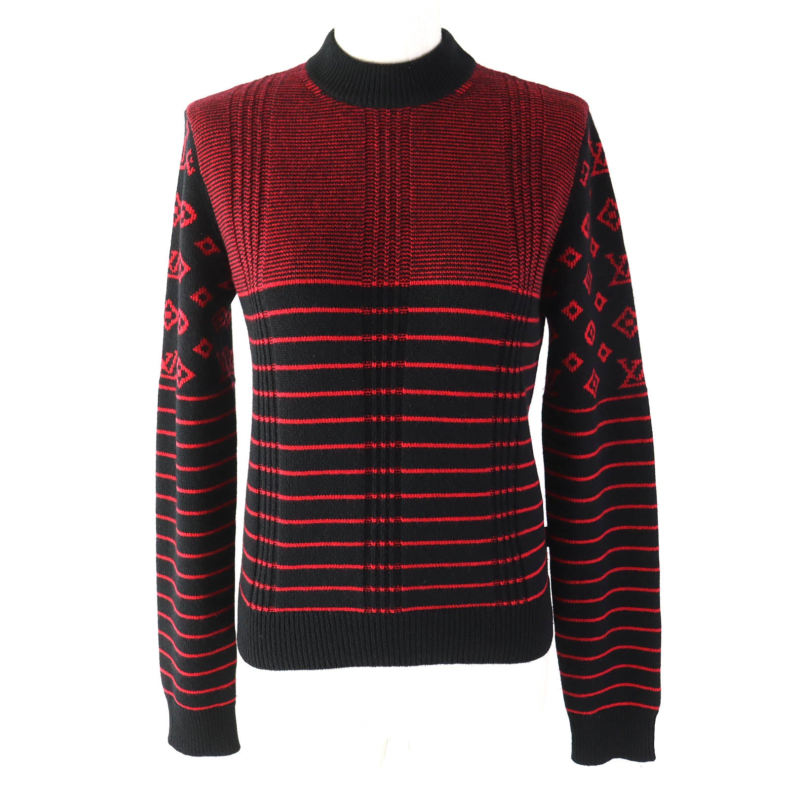 Louis Vuitton Cashmere Wool Monogram Sweater Red Black S