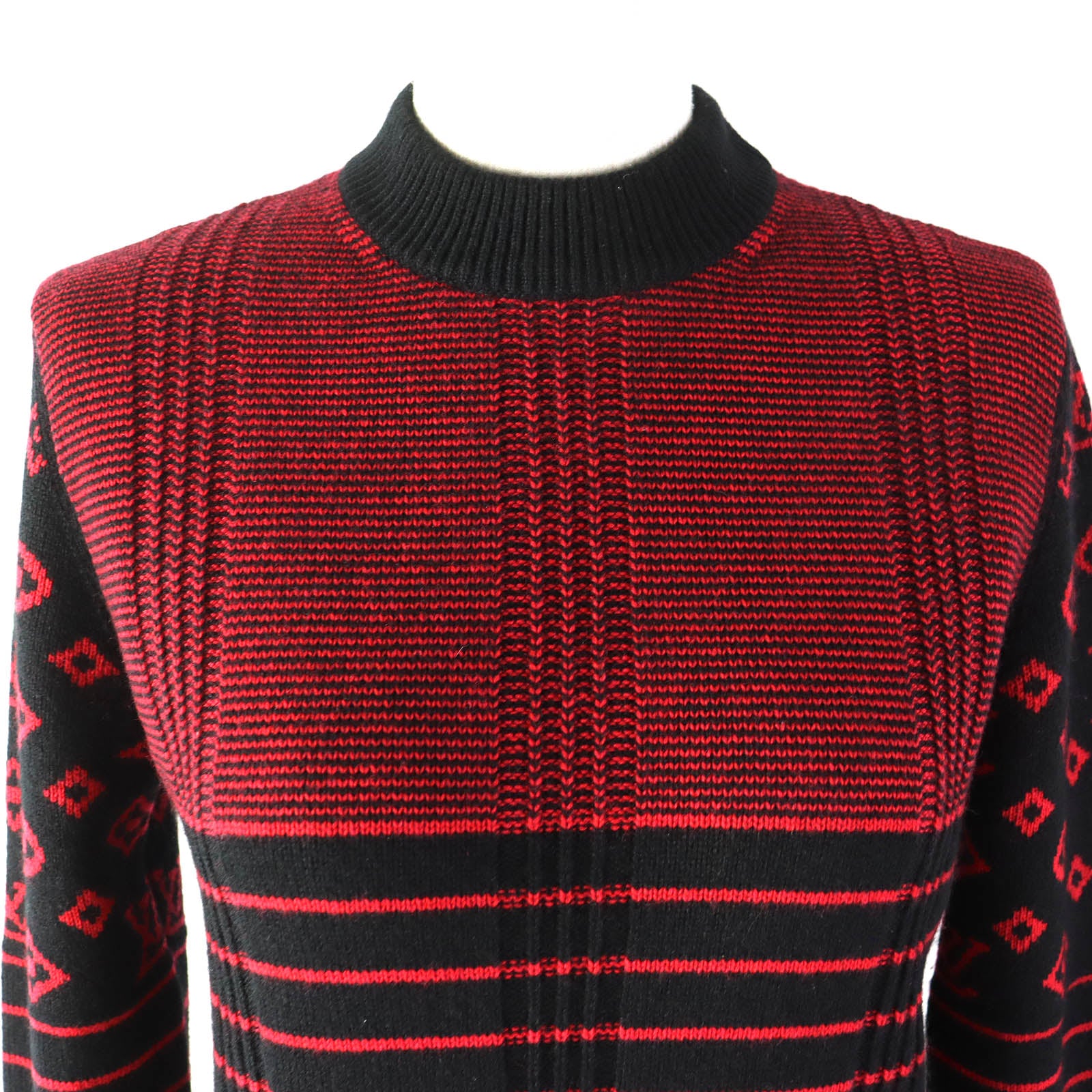 Louis Vuitton Cashmere Wool Monogram Sweater Red Black S