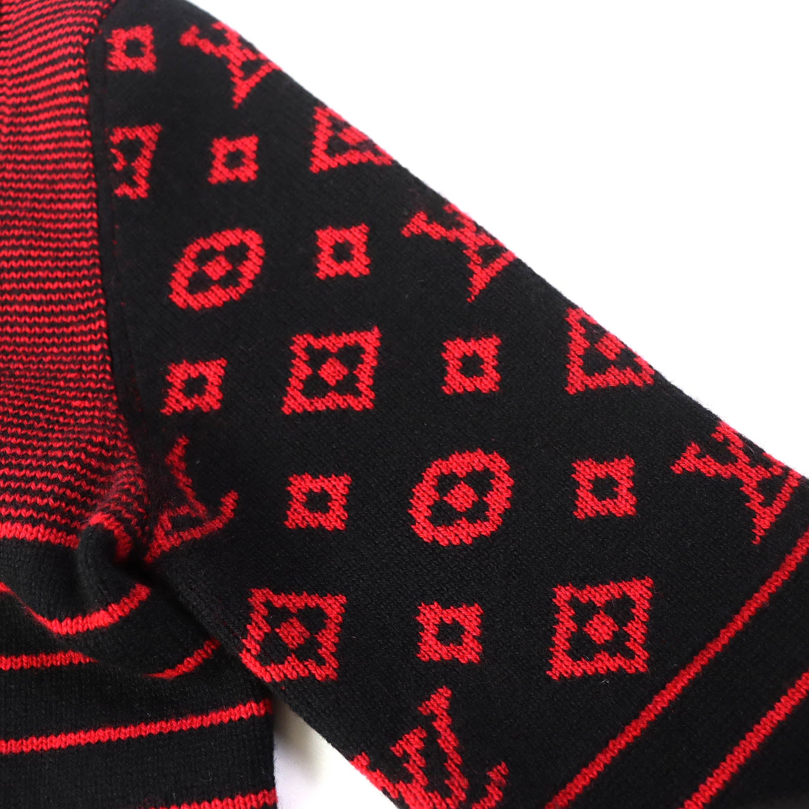 Louis Vuitton Cashmere Wool Monogram Sweater Red Black S