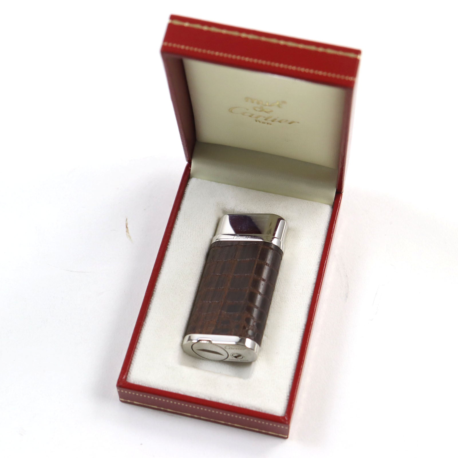 Cartier Godron Rare Model Wood Crocodile Pattern Lighter