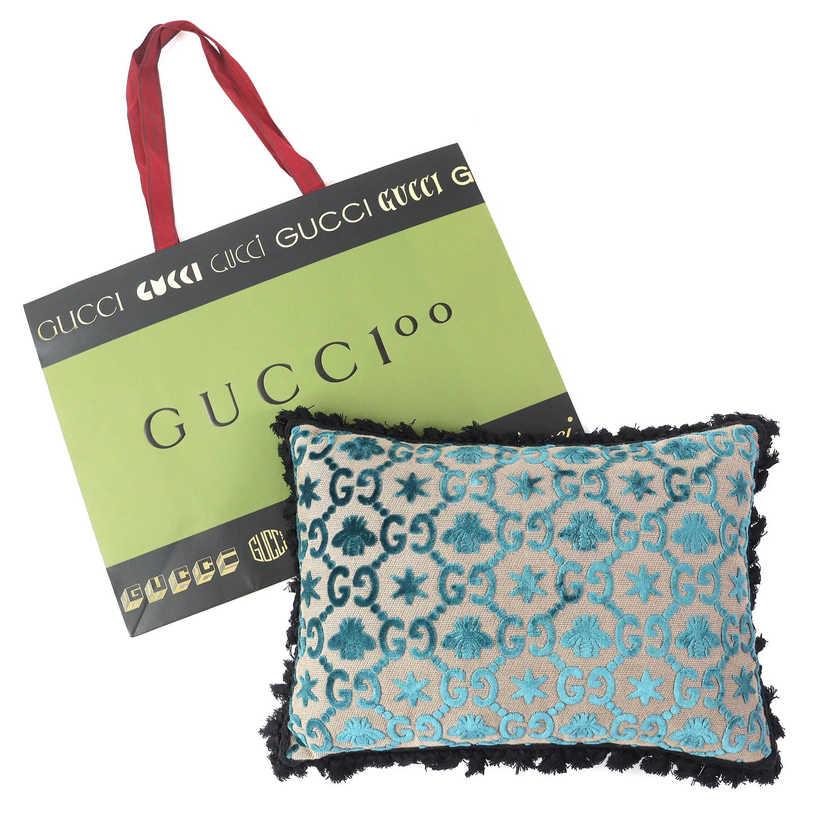 Gucci GG Jacquard Bee Star Knot Tassel Cushion