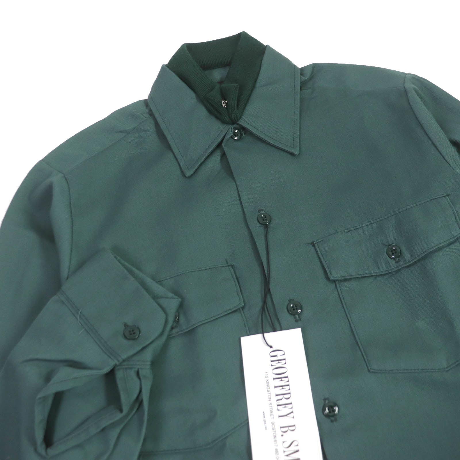 Layered Collar Long Sleeve Work Shirt Green S