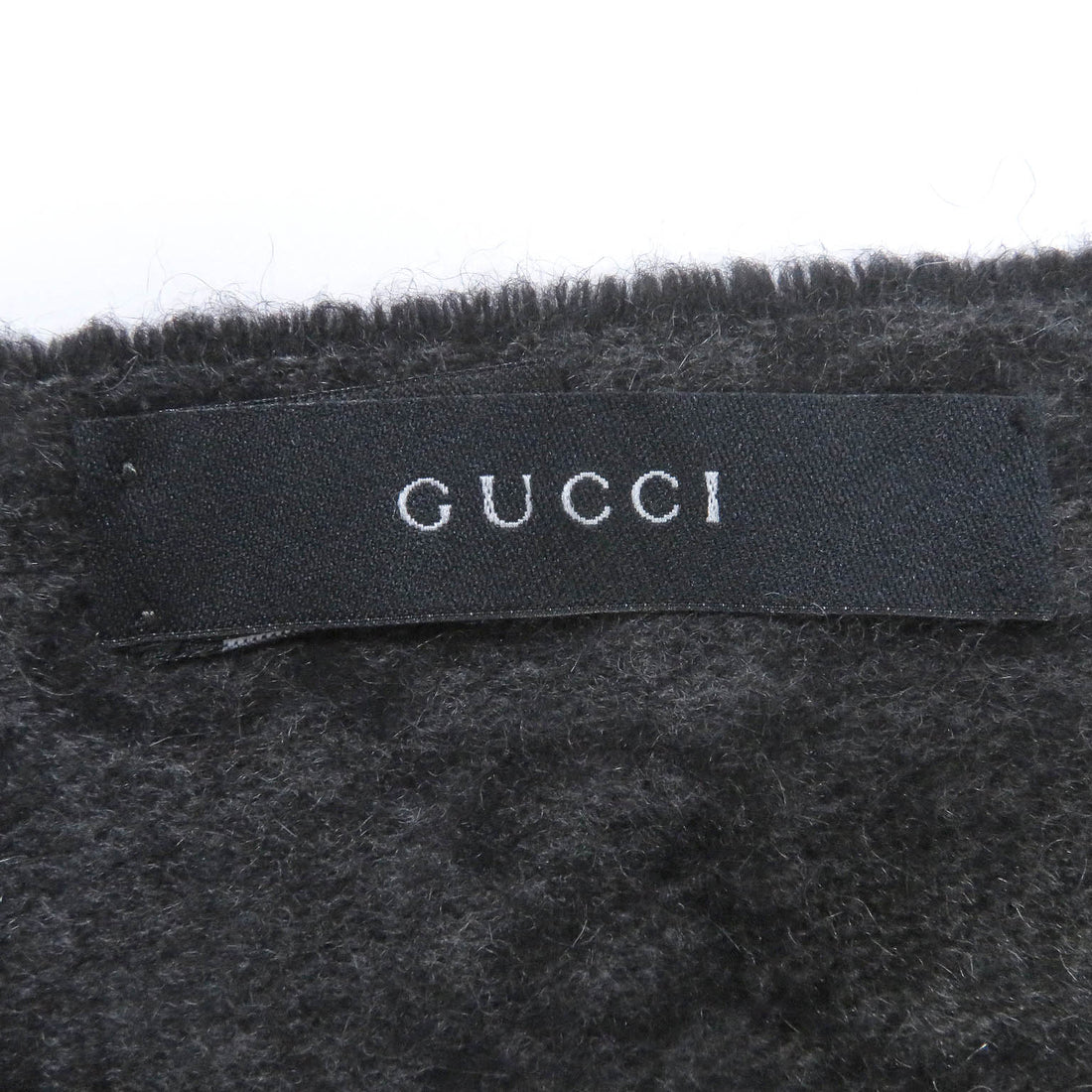 Gucci Cashmere GG Fringe Shawl Scarf Black