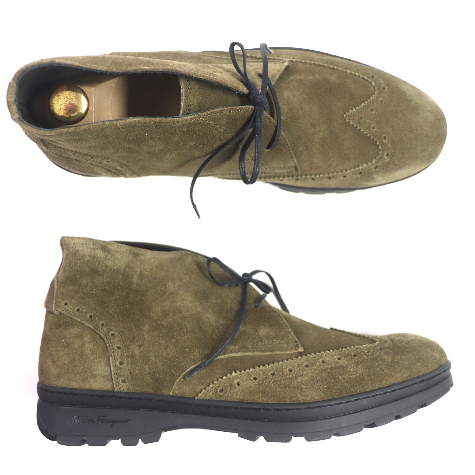 Salvatore Ferragamo Suede Wingtip Chukka Boots