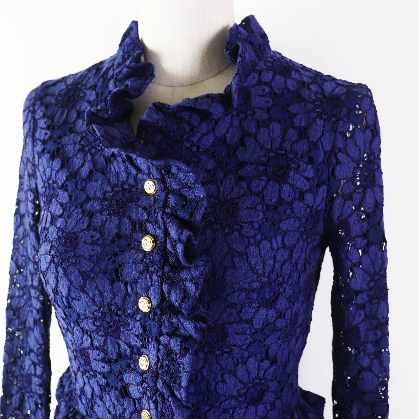 Gucci Lace Long Sleeve Dress Blue 36