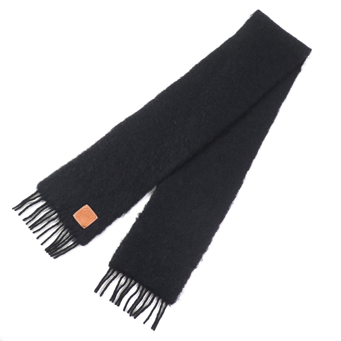 Loewe Mohair Wool Long Fringe Scarf Black