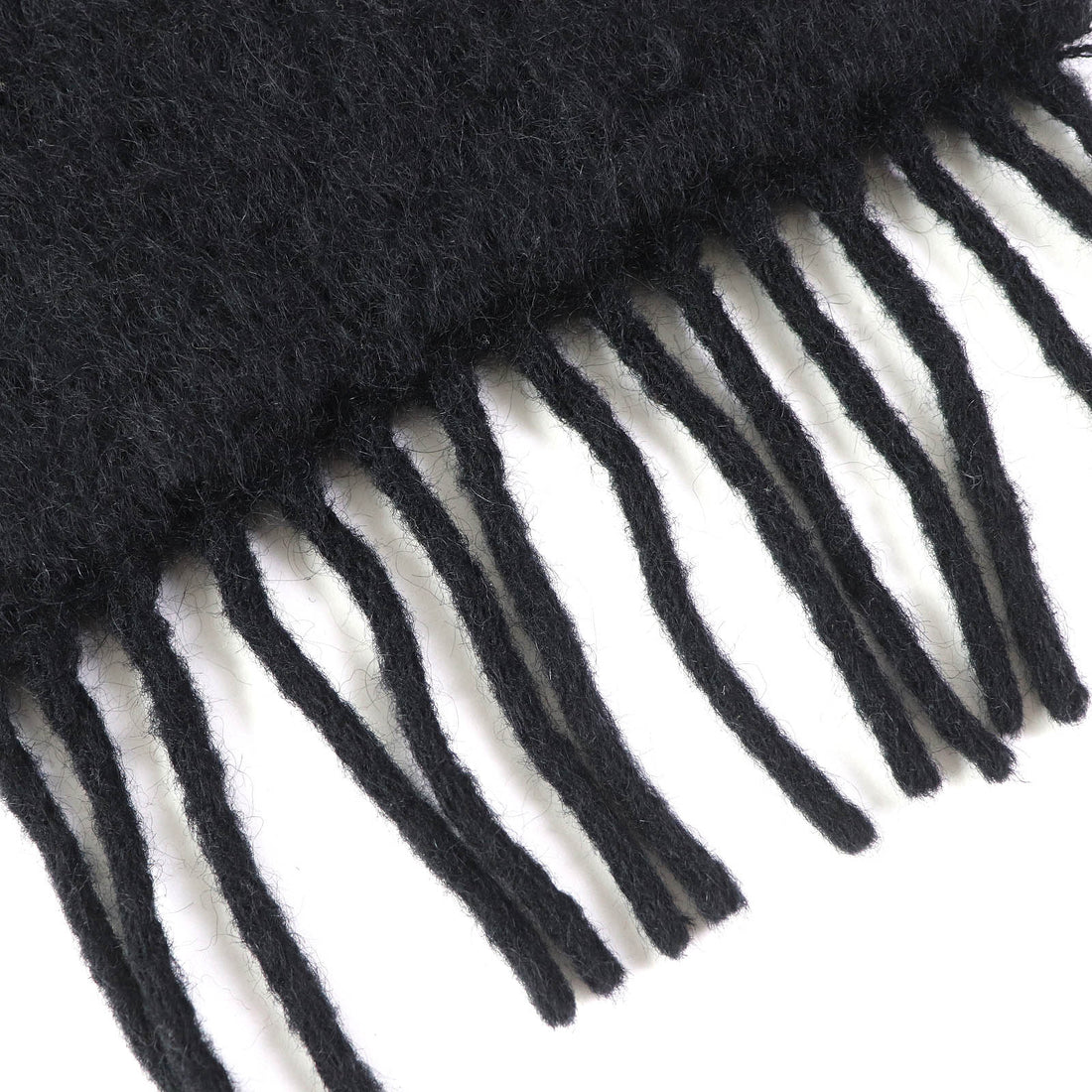 Loewe Mohair Wool Long Fringe Scarf Black