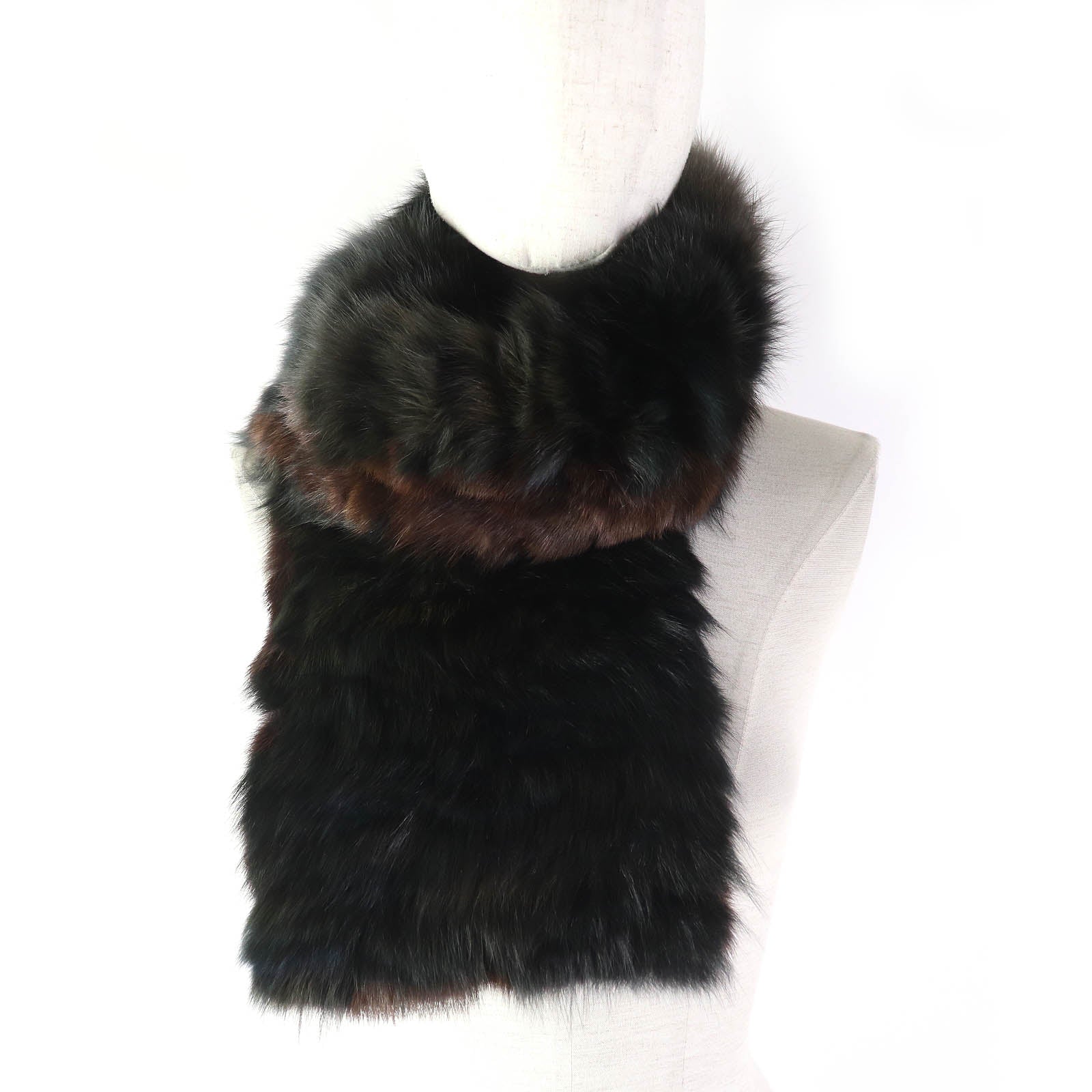 Fendi Fox Fur Muffler Shawl Black Brown