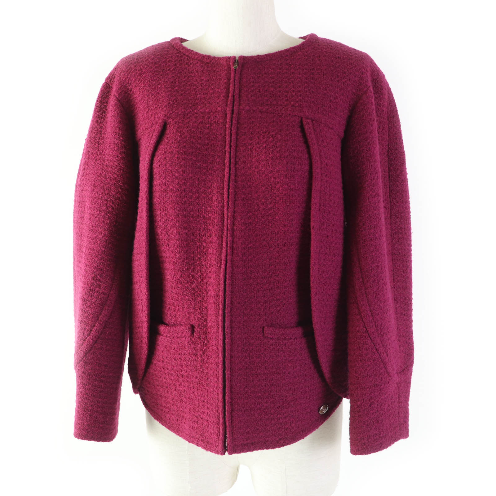 Chanel Tweed Zip-Up Collarless Jacket Purple