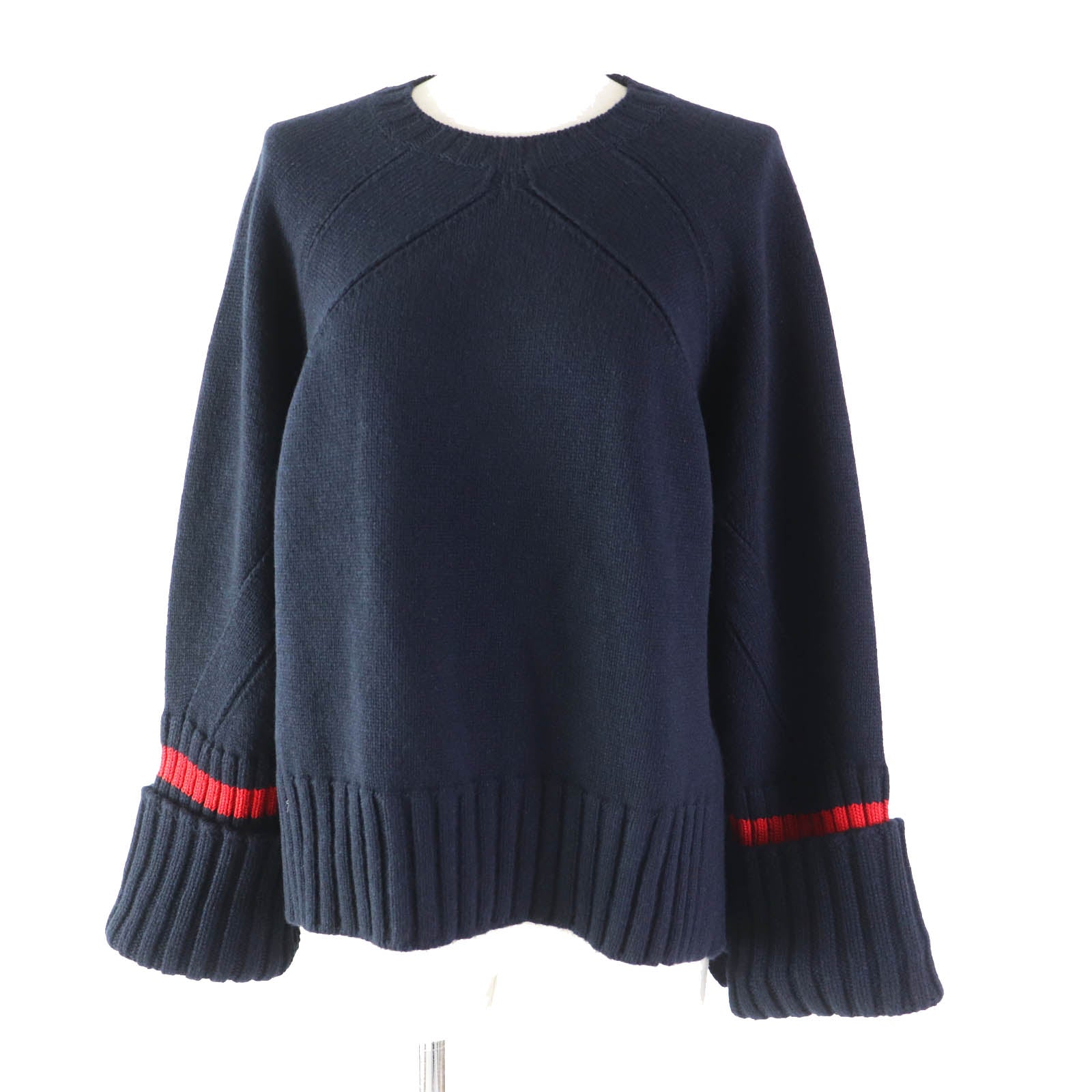 Celine Wool Cotton Chunky Knit Sweater Navy Red S