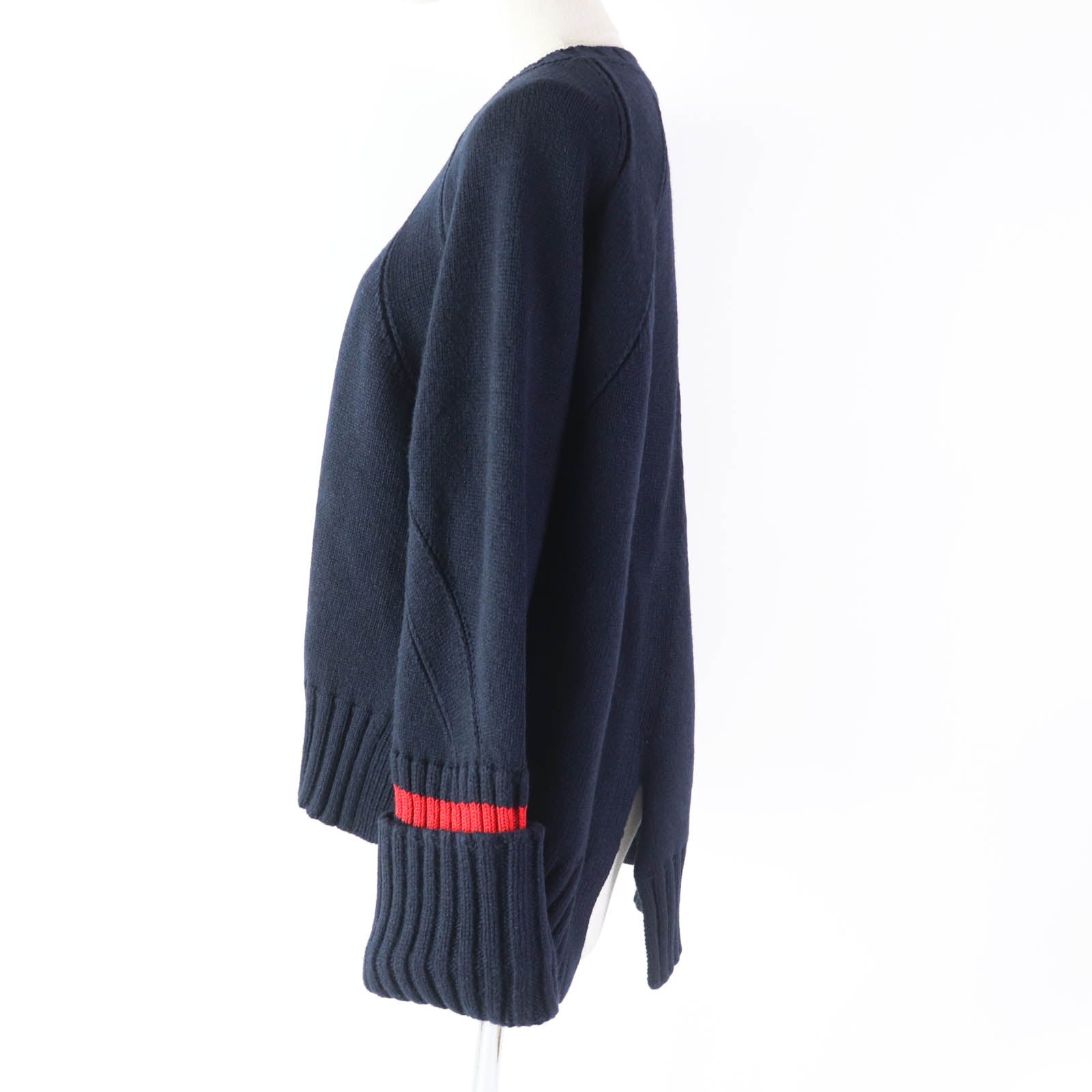 Celine Wool Cotton Chunky Knit Sweater Navy Red S