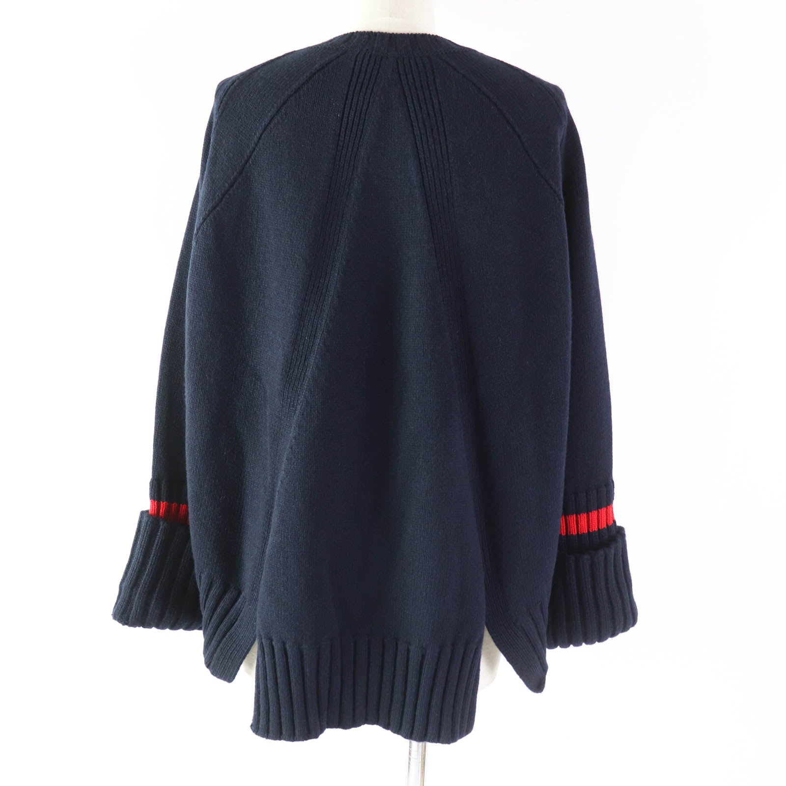 Celine Wool Cotton Chunky Knit Sweater Navy Red S