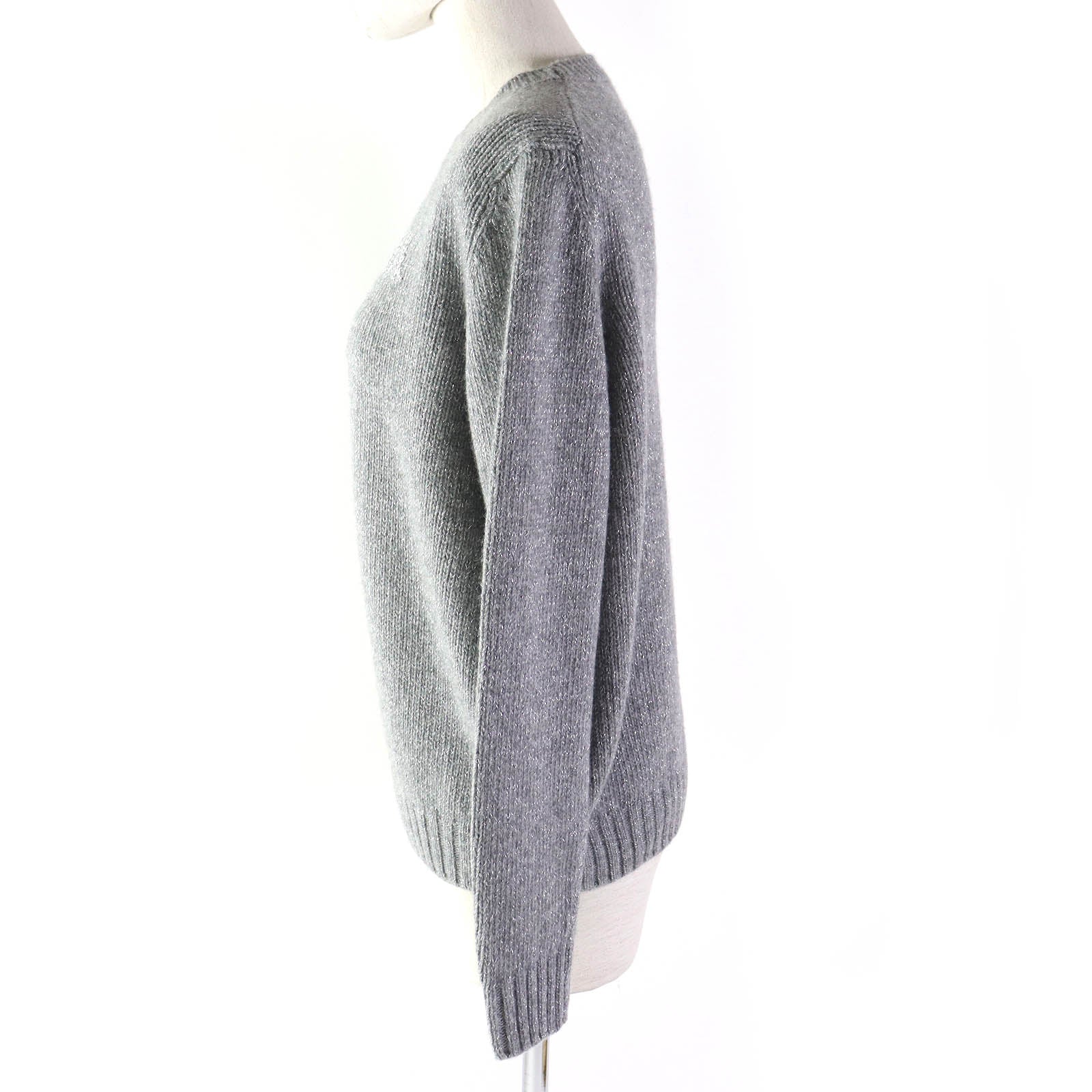 PRADA Wool Cashmere Logo Glitter Sweater Gray 36