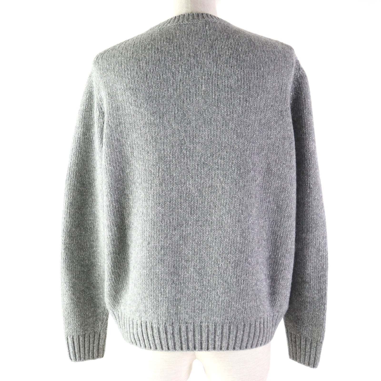 PRADA Wool Cashmere Logo Glitter Sweater Gray 36