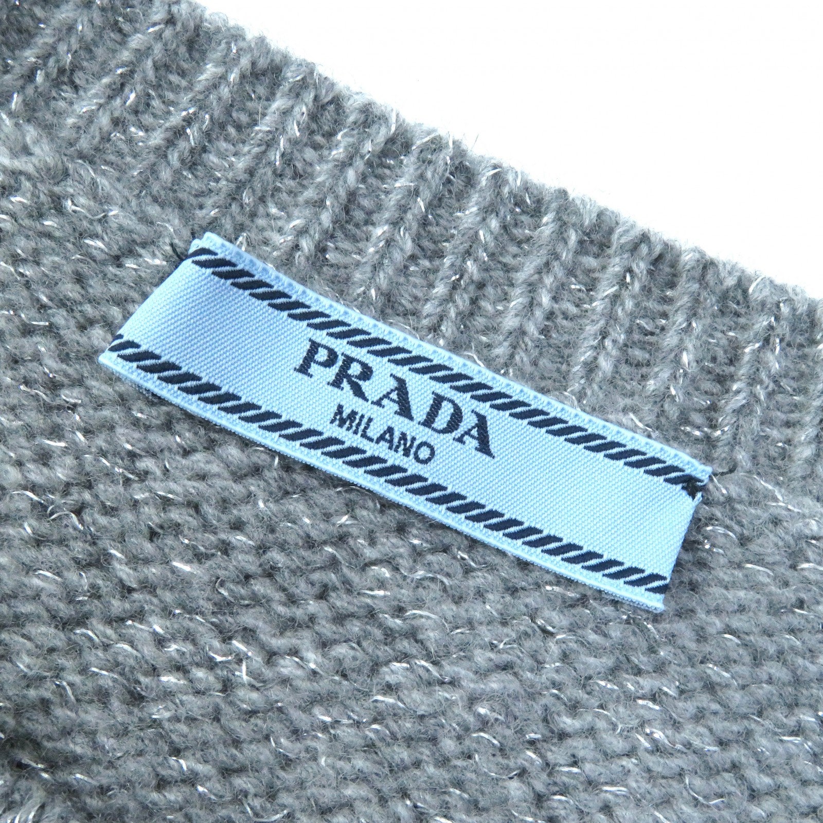 PRADA Wool Cashmere Logo Glitter Sweater Gray 36