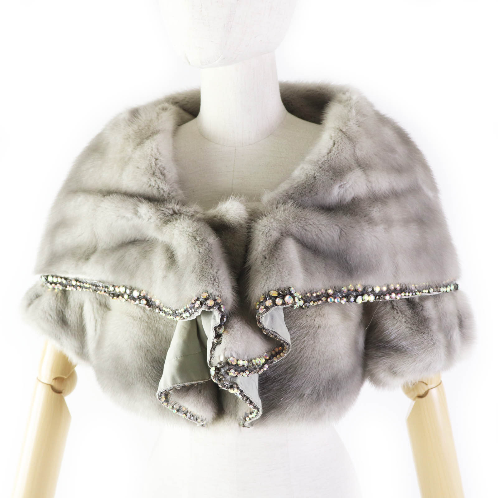 Valentino Mink Silk Fur Shawl with Stones