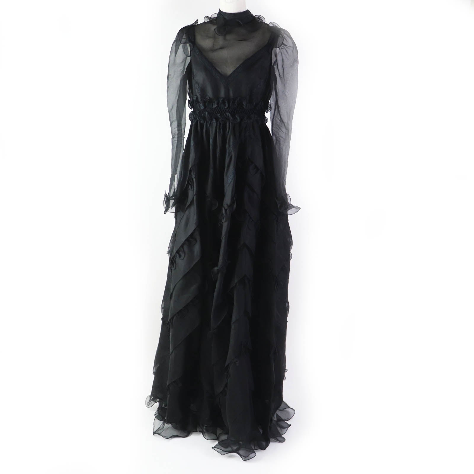 Valentino Silk Cotton See-through Flare Dress Black 40