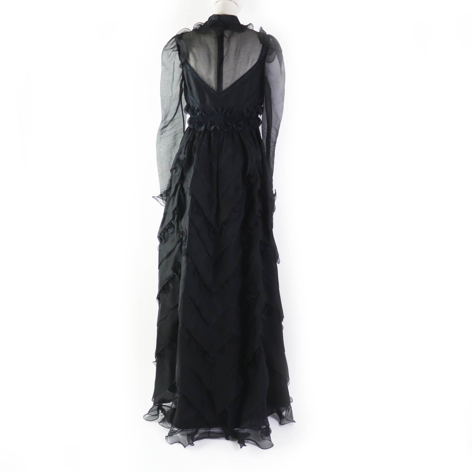 Valentino Silk Cotton See-through Flare Dress Black 40