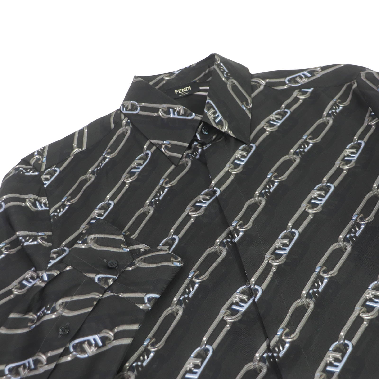 Fendi Silk FF Logo Chain Long Sleeve Shirt