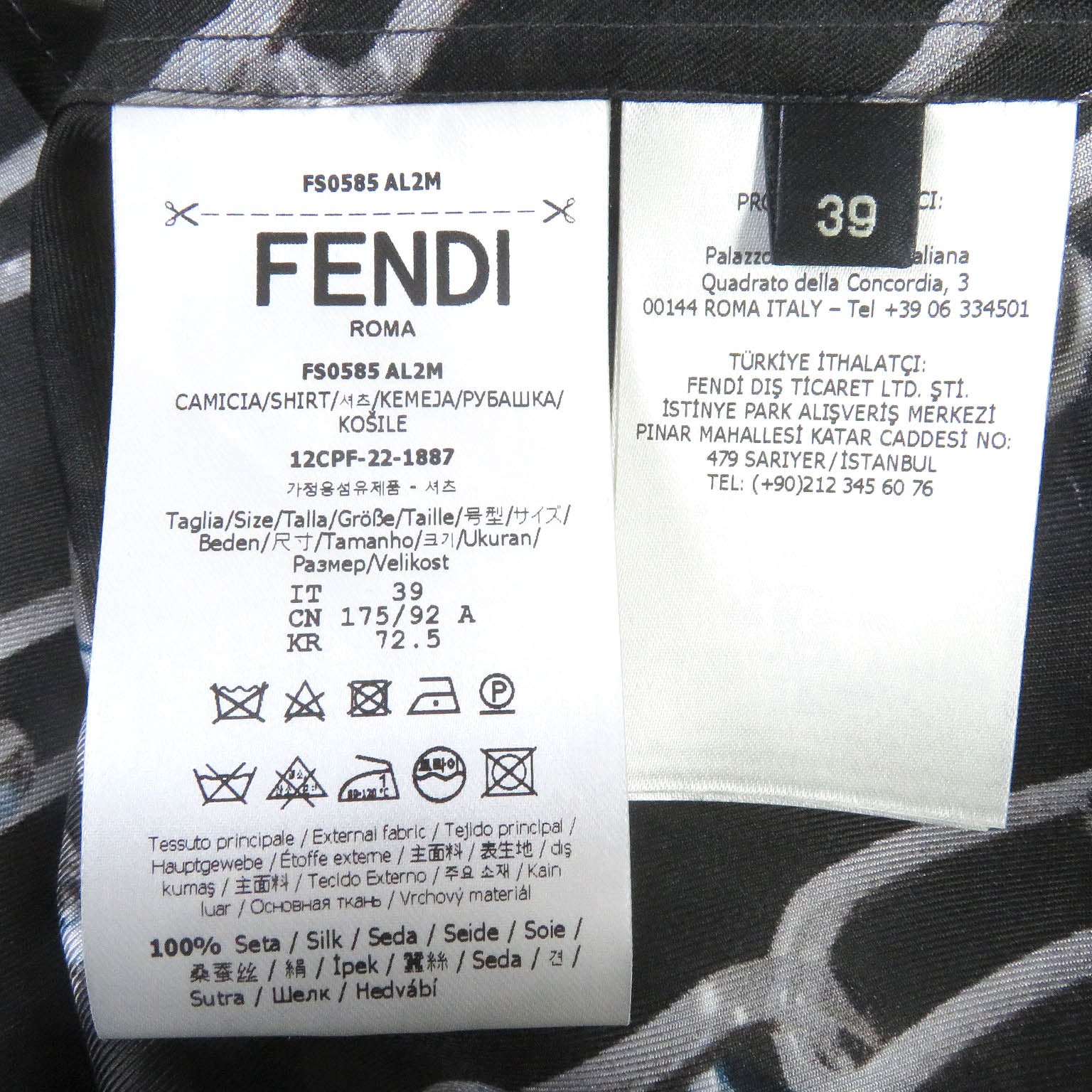 Fendi Silk FF Logo Chain Long Sleeve Shirt