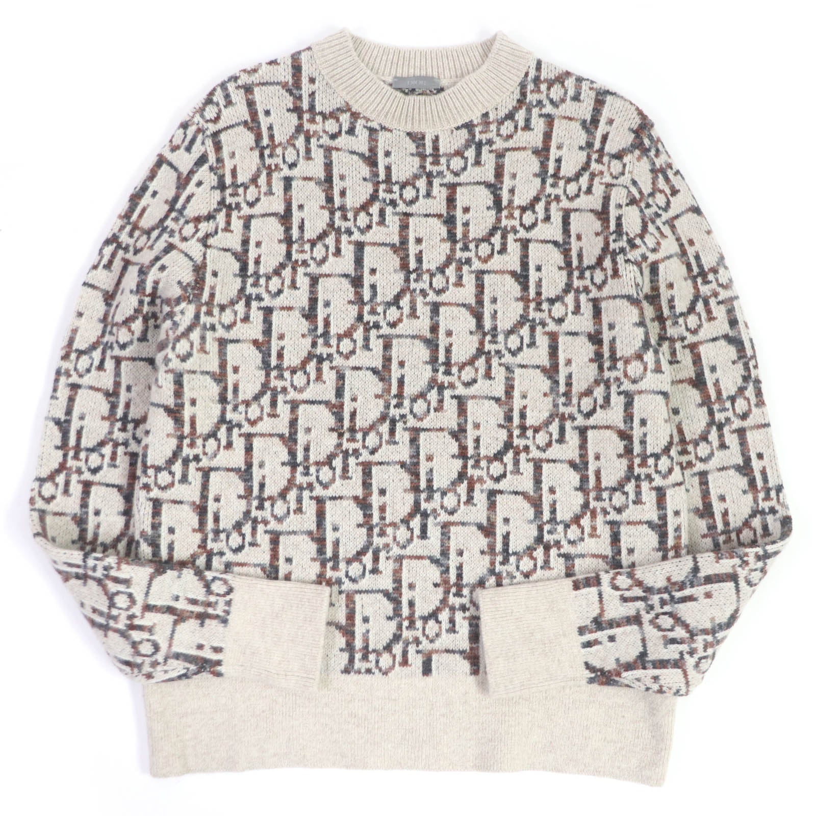 Dior Wool Crew Neck Knit Sweater Beige S