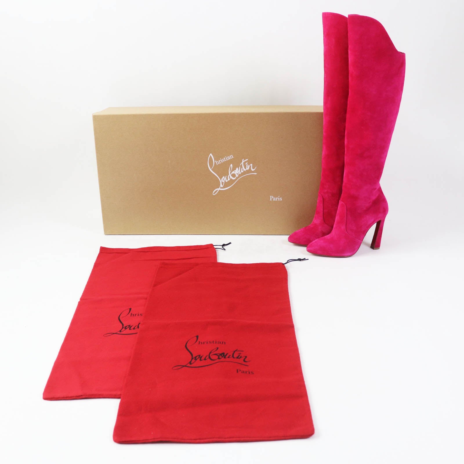 Christian Louboutin Suede Knee High Boots Pink