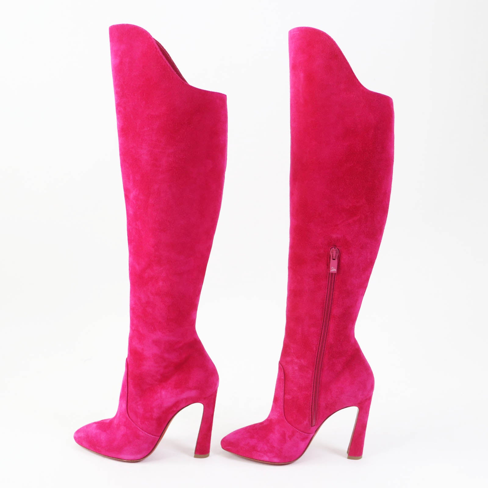 Christian Louboutin Suede Knee High Boots Pink