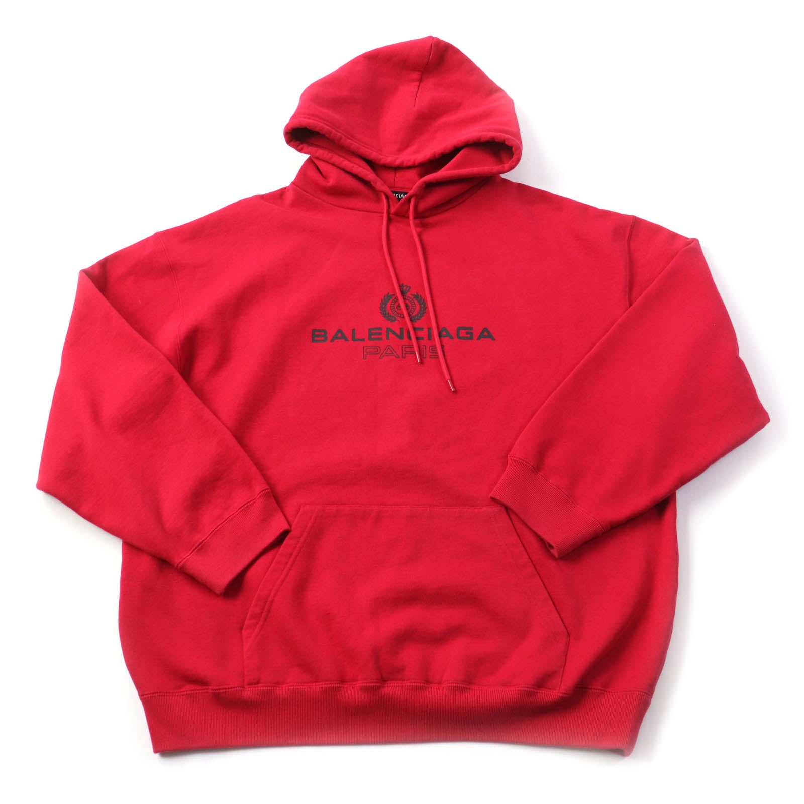 Balenciaga Cotton Logo Print Pullover Hoodie Red XXL