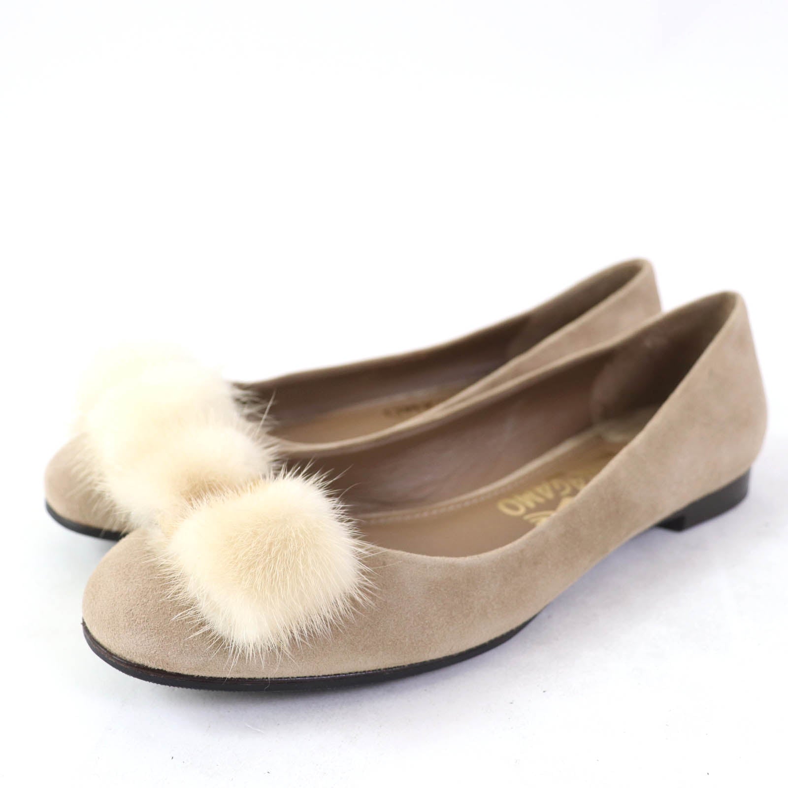 Salvatore Ferragamo Mink Fur Suede Ballet Flats