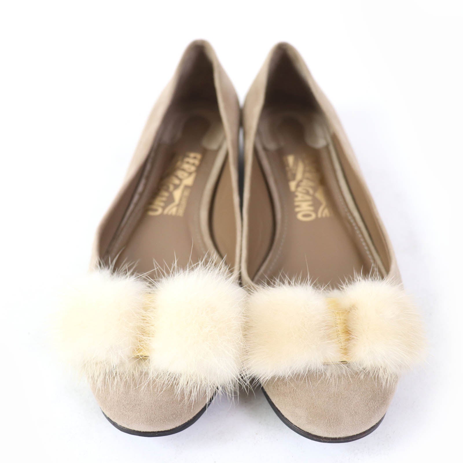 Salvatore Ferragamo Mink Fur Suede Ballet Flats