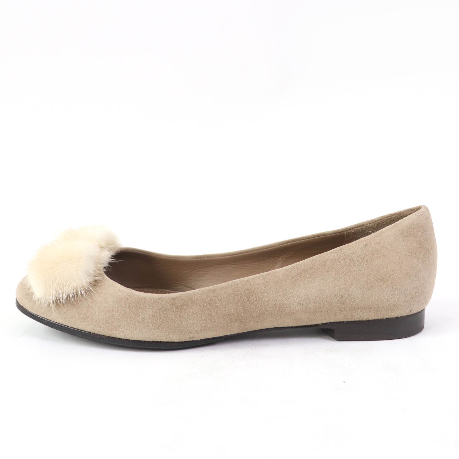 Salvatore Ferragamo Mink Fur Suede Ballet Flats