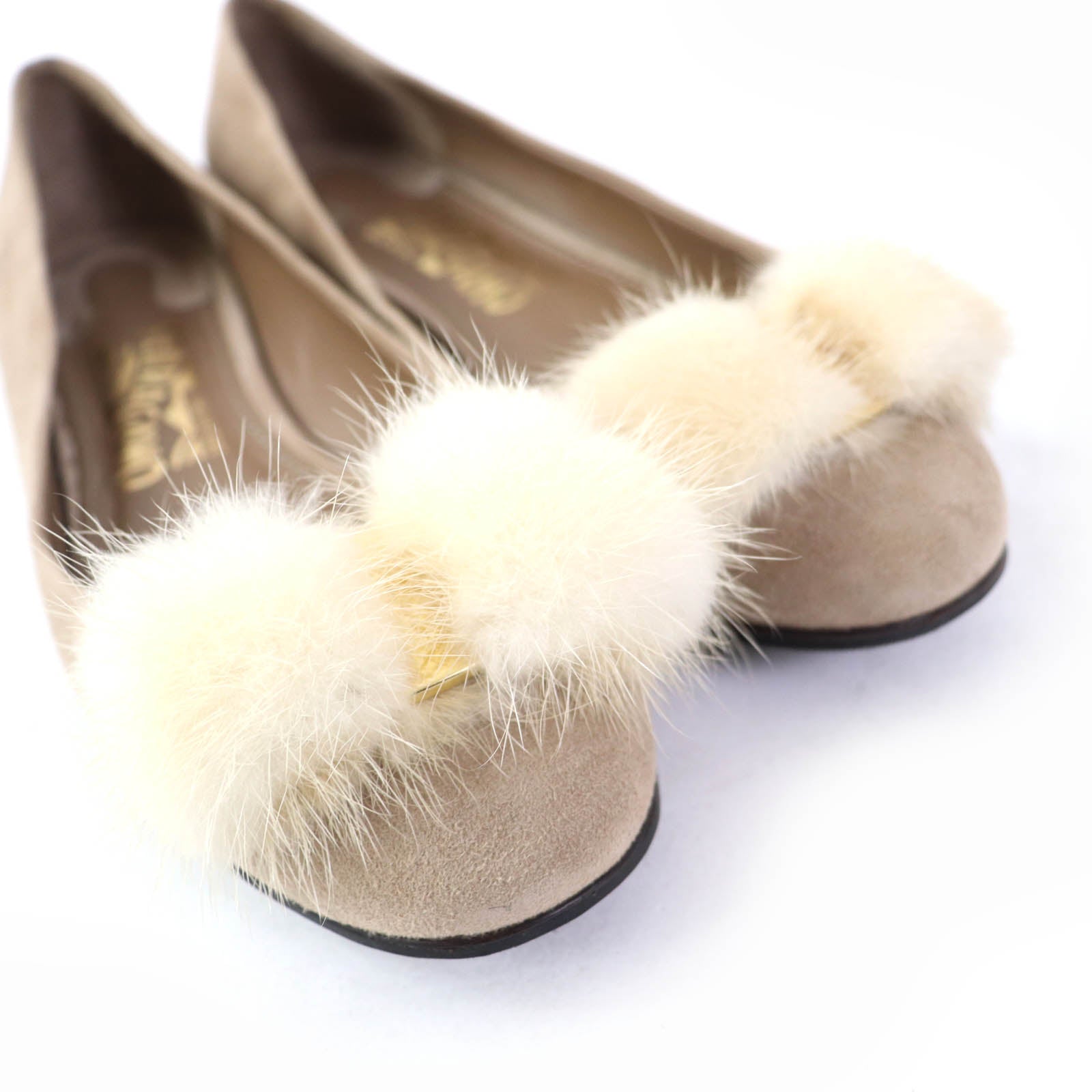 Salvatore Ferragamo Mink Fur Suede Ballet Flats