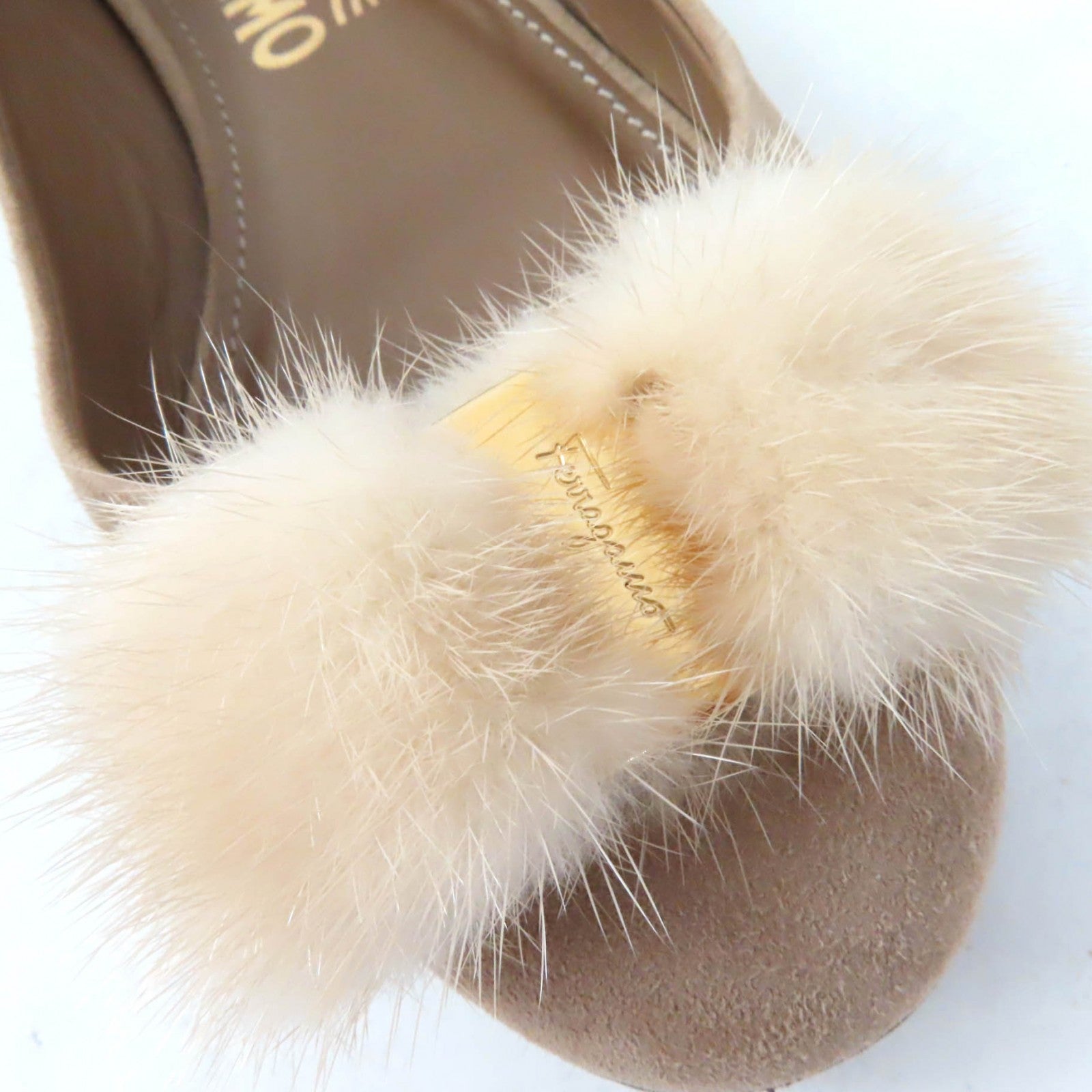 Salvatore Ferragamo Mink Fur Suede Ballet Flats